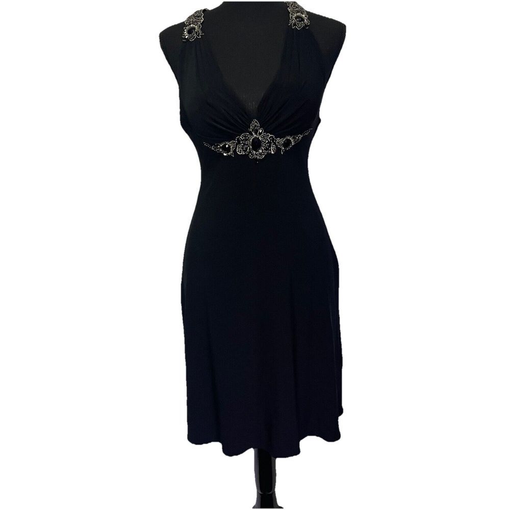 Italian Impero Couture‎ Black Embroidered Backless Elegant Halter Evening Dress
